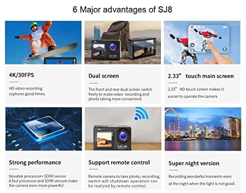 SJCAM SJ8 Dual Screen 16MP 4K30fps Sports Action Camera with Mic | 2.33" Dual Touch Screen Display | 140° Wide-Angle | Super Night Vision | 30m Waterproof |Digital Vlog Camera | Black 5