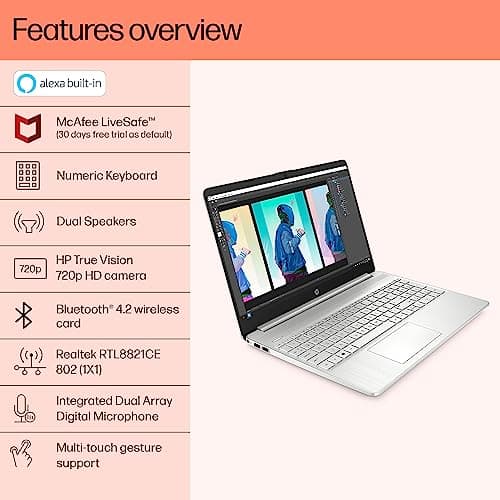 HP 15s, AMD Ryzen 3 5300U Laptop(8GB DDR4, 512GB SSD), 15.6"/39.6cm,FHD, Windows 11, MS Office 2019, Silver, 1.69kg, AMD Radeon Graphics, Dual Speakers, eq2143AU/eq2212au 5