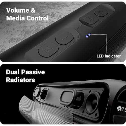 Zebronics Compact Soundbar, 18 Watts, Upto 6 Hours Playback, Dual 52mm Drivers, Dual Passive Radiators, TWS, Type-C Charging, USB, AUX, LED Indicator (Vita Bar 202) 5