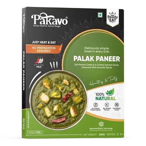 Pakavo Palak Paneer | Pure Veg | Ready To Eat Indian Dish | No Added Preservatives and Colours | Just Heat & Eat | Delicious & Tasty - 300g