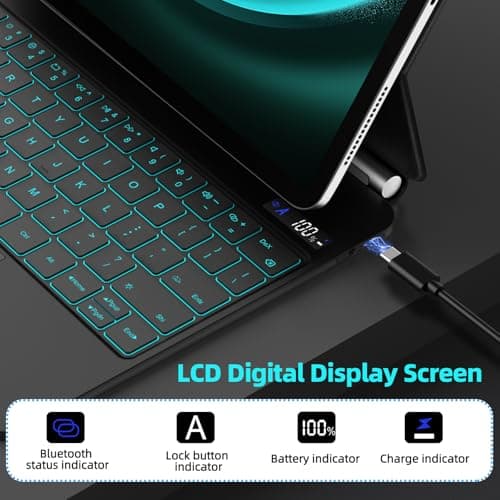 GOOJODOQ Magic Keyboard for Samsung Galaxy Tab S9+/S9 FE+/S8+/S7+/S7 FE 12.4 inch,12.4" Magnetic Keyboard Case with Floating Cantilever Stand,Anywhere Touchpad with LCD Display & 7 Colors Backlit 4
