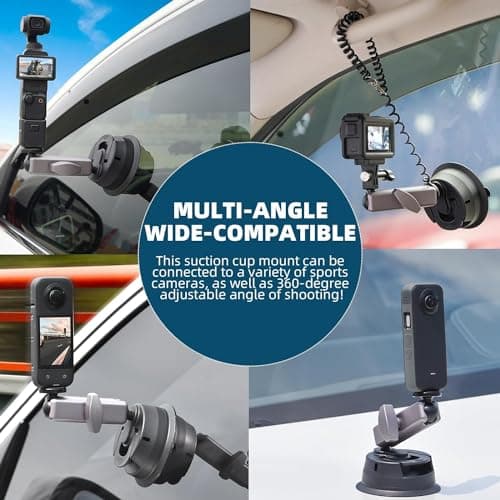 yantralay Aluminium Car Suction Mount 360° Rotatable for Insta 360 X5/X4/X3/X2, Ace Pro,ONE R/RS, Hero 13 12 11 10 9 8 7, DJI Osmo Action Series & All Other Action Camera Accessories 4