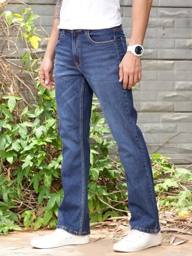 Thomas Scott Men's Mid-Rise Clean Look Boot Cut Jeans (TSJ216_Dark Indigo, 28) 2
