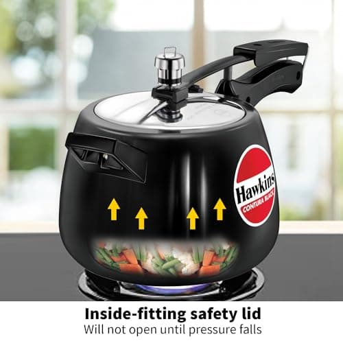 Hawkins 4 Litre Contura Black Pressure Cooker, Hard Anodised Inner Lid Cooker, Handi Cooker, Black (Cb40), 4 Liter 5