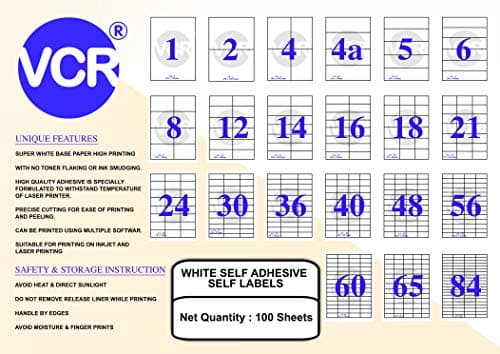VCR A4 Size White Self Adhesive Label/Sticker for Printer (Inject/Copier/Laser) - 40 Sticker Per Sheet - 500 Sheets Pack 2