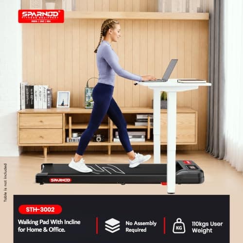 Sparnod Fitness STH-3002 3HP Peak Walking Pad Treadmill for Home Use | Compact, Ultra-Slim, Ready to Use | Shock Absorption | LED Display | 2% Manual Incline | 110 Kg Capacity 2