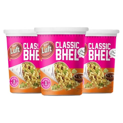 Wah Luft Bhel Puri Cup - 100g (Pack of 3), Instant & Delicious Namkeen Snack, Ready-to-Eat Crunchy Bhel Puri, Tasty & Convenient Indian Snack