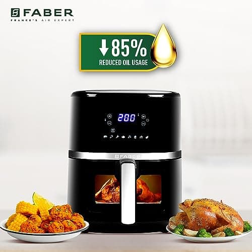 Faber 6L 1500W Digital Air Fryer | Fry, Bake, Roast, Toast, Defrost, Grill & Reheat | 85% Less Oil, 360° Air Cooking | 8-Preset Menu, LED Display & Touch Control, Non-Stick Pan, View Window | (Black) 3