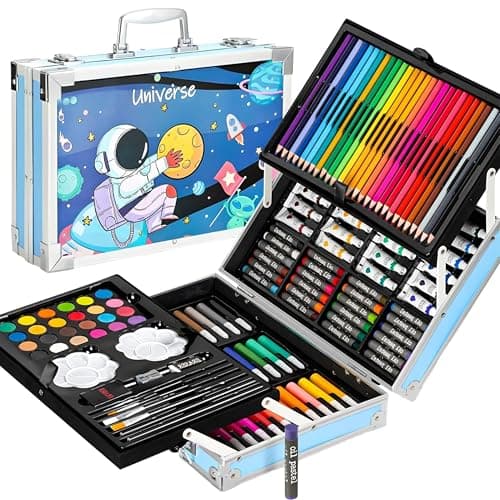 Kitchen Bloom Art Kit Space Art & Craft Professional Art Set, 145 Pieces, Drawing Kit with Colour Pencils, Oil Pastels, Paint Brushes Moon and Astonaut Fantasy Art kit for Boys Perfect Git Set