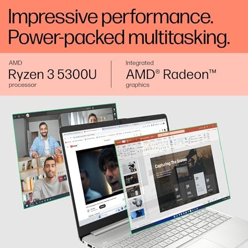 HP 15s, AMD Ryzen 3 5300U Laptop(8GB DDR4, 512GB SSD), 15.6"/39.6cm,FHD, Windows 11, MS Office 2019, Silver, 1.69kg, AMD Radeon Graphics, Dual Speakers, eq2143AU/eq2212au 4