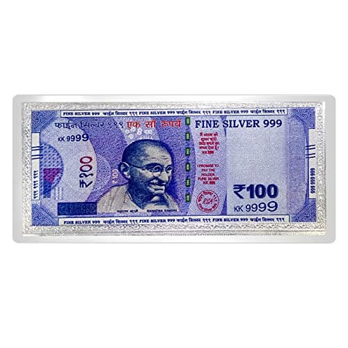 MAA SILVER Pure Silver Laminated Currency Note of One Hundred Rupees for Gifting & Religious Use (999 Purity)(2.5 Grams Silver)