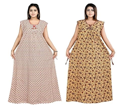 Bejod's Collection Women Sleeveless Pure Cotton Nighty Combo Pack of 2 | Full Length Floral Printed Cotton Nighty Maxi | Soft & Breathable Night Dress for Women Best for Summer 2XL to 4XL