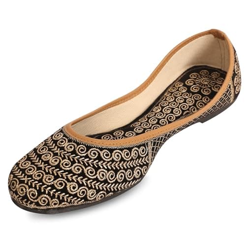 DFR Women Ethnic Rajasthani Embroidery Mojari's Punjabi Juti's Jutti’s, Color - Black, UK Size - 5 4
