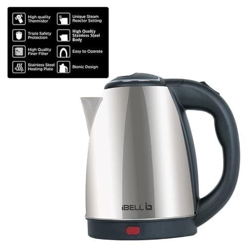 IBELL Electric Kettle 1.8L, 1800W, 2-Year Warranty, Stainless Steel, Auto Shut-Off, Cool-touch Handle, Wide Mouth For Easy Cleaning, Single-Touch Lid Lock, Kettle for Home, Office (Silver) 4