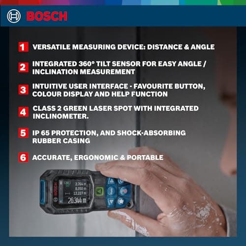 BOSCH GLM 50-23 G Professional Laser Measurer| 2-in-1 Distance & Angle Measurer | Green Laser Class 2, Range up to 50 m, ±1.5 mm | Memory Function, IP65 Rated| Batteries Included| 1 Year Warranty 3