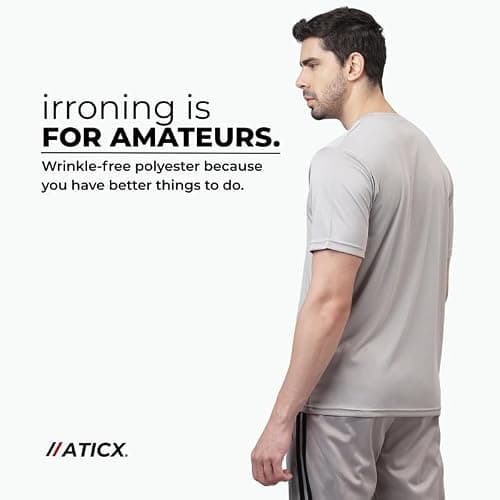 ATICX Slim Fit Pack of 3 Polyester Sports T-Shirts for Men - Round Neck Quick Dry Half Sleeve Breathable Stylish Gym & Workout Combo for Running, Cycling, Football, Swimming, Black, Grey & Wine, XXL 5