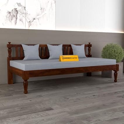 Solid Sheesham Wood Sofa 3 Seater Sofa Diwan Bed for Home Living Room Wooden Couch Diwan Sofa Settee for Living Room and Office | Rosewood Three 3 Seater Sofa (A-Walnut)