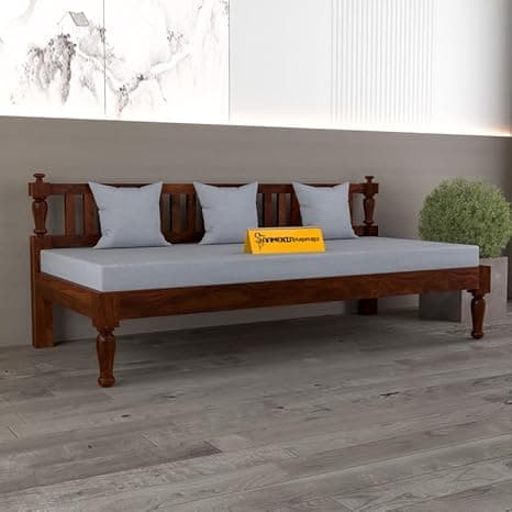 Solid Sheesham Wood Sofa 3 Seater Sofa Diwan Bed for Home Living Room Wooden Couch Diwan Sofa Settee for Living Room and Office | Rosewood Three 3 Seater Sofa (A-Walnut)