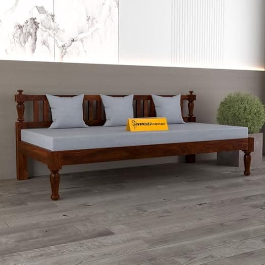 Solid Sheesham Wood Sofa 3 Seater Sofa Diwan Bed for Home Living Room Wooden Couch Diwan Sofa Settee for Living Room and Office | Rosewood Three 3 Seater Sofa (A-Walnut)