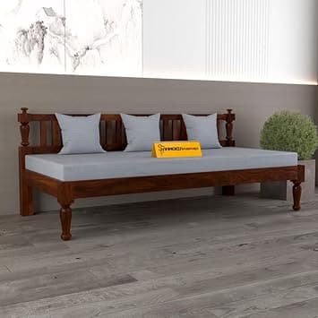 Solid Sheesham Wood Sofa 3 Seater Sofa Diwan Bed for Home Living Room Wooden Couch Diwan Sofa Settee for Living Room and Office | Rosewood Three 3 Seater Sofa (A-Walnut)