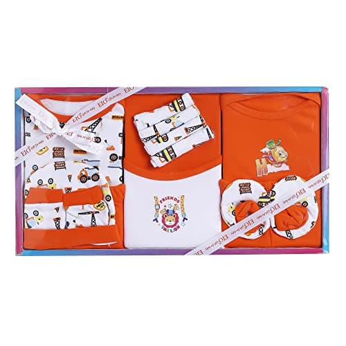 EIO Baby's Cotton Printed New Born Baby Clothing Gift Set -13 Pieces (Orange)
