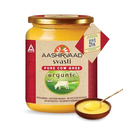 Aashirvaad Svasti Organic Cow Ghee, 500 ml| Sourced from healthy cows| Comes with authenticity proof| Slowly cooked for 3.5 hrs| Rich, nostalgic aroma