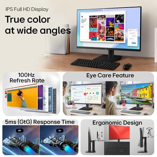 LG 24MS550 60.4 cm (23.8 Inch) FHD (1920x1080) IPS PC Monitor with 100Hz, 5ms (GtG), Flicker Safe & Reader Mode, 2xSpeakers, 2xHDMI, Tilt/Height Adjustable, 3-Side Virtually Borderless Design (Black) 2