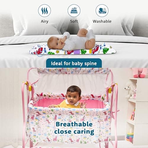 Amazon Brand - Supples Baby Cradle with Swing & Mosquito Net | 0–8 Months | Swing Lock | 4 Wheels with Brake | Soft & Comfortable for Baby Sleep | Sturdy Mild Steel Frame | Pink 3