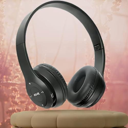 P47 Wireless Over Ear Bluetooth Headphones with Mic (Black)