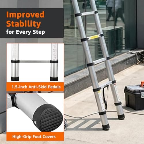 Amazon Basics 5.1 m (16.73 ft) Foldable Telescopic Ladder | Aluminum 13-Step Portable Ladder | Space-Saving for Home Maintenance & Outdoor Tasks 4