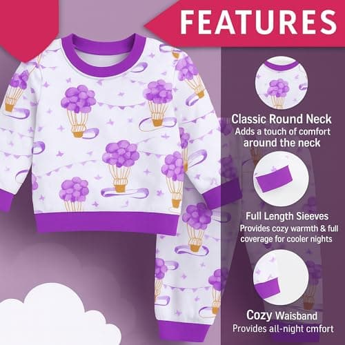 VParents Bamboo 100% Cotton Baby and Kids Cotton Printed Pyjama Set Printed Nightwear Sleepwear Trendy Nightsuit Set for Boys and Girls Kids -Baloon and Rose Combo (6-8 Years) Pack of 2 2