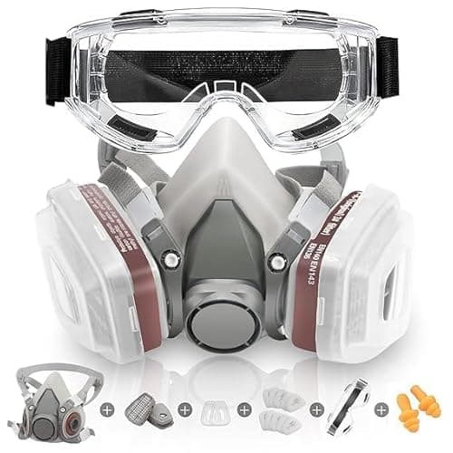 GALLY Reusable Half Face Respirator Mask with Safety Goggles, Dual Filtration Gas Mask with Activated Carbon Filters for Painting, Epoxy Resin, Welding, Construction and Industrial Safety