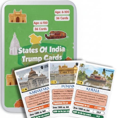 CocoMoco Kids States of India Trump Card Game for Kids, Learning Game and Educational Toy, Birthday Return Gift for Kids Ages 6-7, 8-10, 11-12 Year Old Boys and Girls
