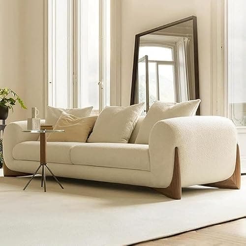 PREMIUM CART Upholstered 3 Seater Sofa Three Seater Sofa with Wooden Legs for Living Room Hotels & Offices (3+1+Puffy Boucle Beige) 5