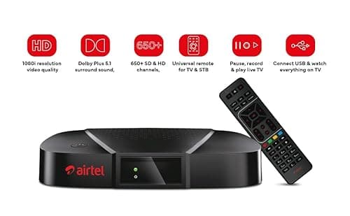 Airtel Digital TV Dth Hd Set Top Box | CashBack Pack Full 3600 Recharge I Free Standard Installation 3