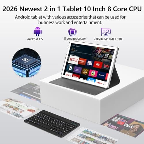 EITOMIN 10 Inch Tablet 2024 Newest Android 13 Tablet 128GB ROM 16GB RAM + 1TB Expandable Octa-Core Tablet with Keyboard 5G WiFi Tablet 1080FHD/13MPCamera/7000mAh/Bluetooth 2