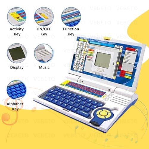 VEBETO Educational Laptop for Kids (1 Year Warranty) w/ Mouse Games 20 Fun Computer Activity Learning Toy for 2 3 4 5 Years Boys Girls Learn Letters Words Mathematics Music Logic Memory Tool, Blue 3