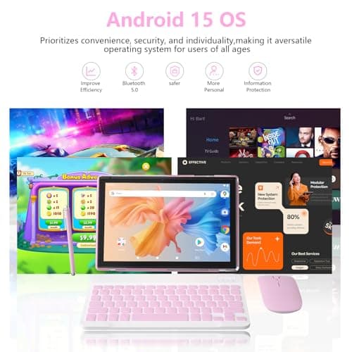 PEICHENG Android 15.0 Tablet 10 Inch 18GB RAM+128GB ROM + 2TB Expandable Tab Set with Keyboard/Case/Mouse/Pencil, 2.0GHz Quad-Core Processor, HD IPS Display 3