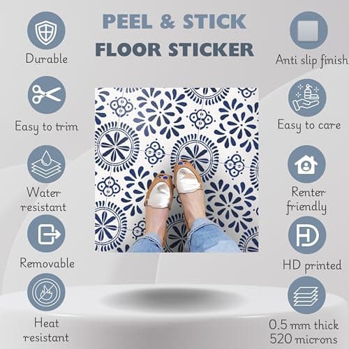 Uriarte Peel and Stick Floor Tiles Anti-Slip Vinyl Decals for Home, Kitchen, Bathroom – Easy to Apply & Remove – DIY RenterFriendly Flooring- Pack of 12 (4" X 4" Inches) 2