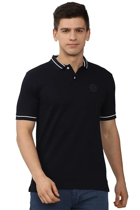 Peter England Men's Regular Fit Insignia Half Sleeve Polo T-Shirt | Cotton Rich | Premium Pique Weave