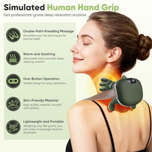 KIMEE NECK Heated Massager, Wireless Portable Shiatsu Neck and Back Massager, Electric Deep Tissue 4D Kneading Massage, Simulated Human Hand Design for Boar Pain Relief and Muscle Relax Boar Bristle H 2