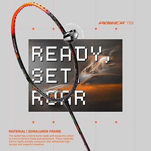 Hundred Powertek 1000 Pro Graphite Badminton Racket, Strung with Full Racket Cover, Lightweight Shuttle Bat for Intermediate Players – Black/Orange Red 5