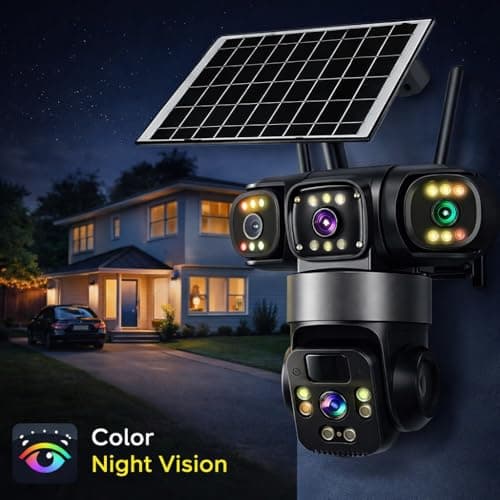 Guard Well 3 Lens Solar 4G Powered PTZ Outdoor CCTV Camera | 360° View | Color Night Vision | Two Way Audio | 4G SIM-Based Security Camera for Home with Mobile App V380 Pro (3 Lens Solar) 2
