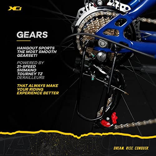 XCi Hangout Mountain Bike, 27.5 -Inch Tires, 21-Speed Shimano Gears, Front Suspension 80mm, Mechanical Disc Brakes, Youth 12+ Years, 17-Inch Ultra Light Steel Frame| Blue 5