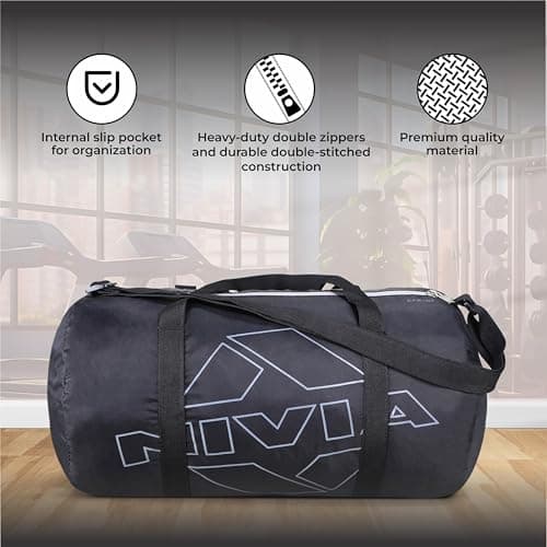 Nivia Enfold 2.0 Duffle Polyester Gym Bag, Sports & Fitness Bag for Men & Women with Adjustable Shoulder Strap, Quick Access Pocket, Travel, Workout, Training (Black-Grey), Capacity- 18L 3