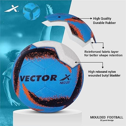 Vector X Neo 2.0 Synthetic Rubber Moulded Indoor/Outdoor Football with Butyl Bladder, Sky-Black, Size 5, Suitable for Match and Training for Adults 15+ Years 2