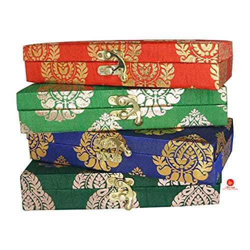 SAUDEEP INDIA Decorative Cash Box, Shagun, Gift, Jewellery, Money Envelop Wedding Gift, Set of 5, Wood;Fabric 5