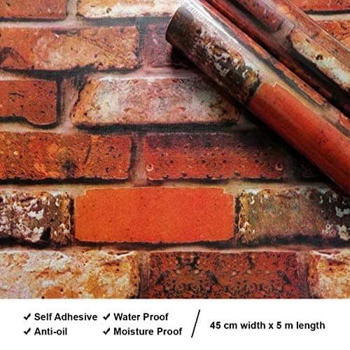 wolpin DIY Botanical Wall Stickers 3D Brick Wallpaper (45 x 500 CM, Smokin Red) | Self Adhesive PVC Vinyl for Living Room Hall Kitchen Office | Decorative Contact Paper Shelf Liner Home Wall Décor 4