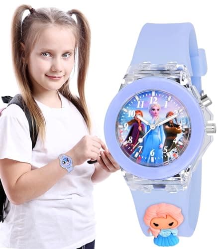 GOLDENIZE FASHION Analog Multicolour Glowing Disco Light Dial Watch for Boys & Girls 3D Cute Cartoon Analog Watch for Girls-Boys Kids Combo of 2 (Lavender) 5