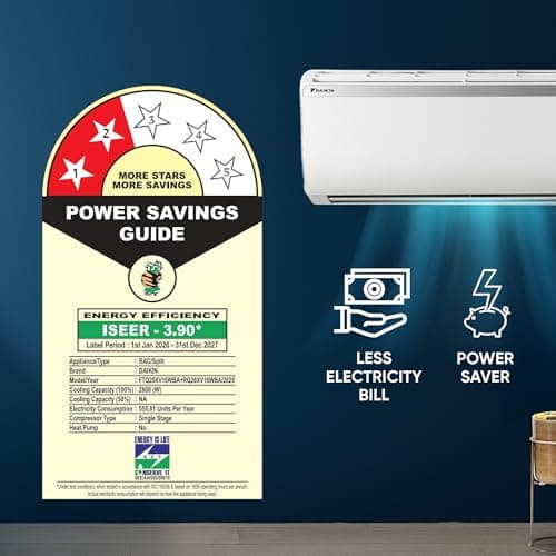 Daikin 0.8 Ton 2 Star, New Star rated,Fixed Speed Split AC (Copper, PM2.5 Filter, FTQ28XV16, White) 3